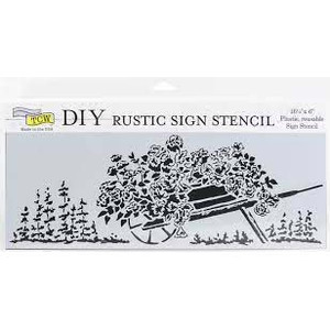 The Crafters Workshop Rustic Sign Stencil - Flowery Wheelbarrow