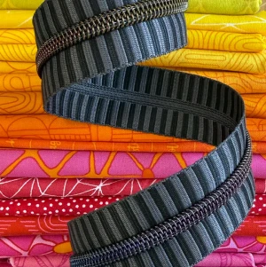 Sassafras Lane Wide Black & Grey Stripe Zipper Tape with Rainbow teeth