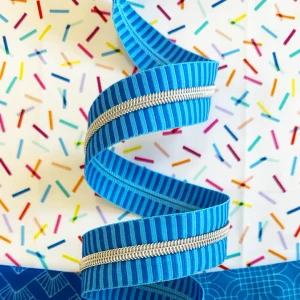 Sassafras Lane Wide Blue Stripe Zipper Tape with Nickle Teeth