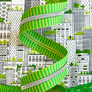 Sassafras Lane Wide Green Stripe Zipper Tape with Nickle Teeth