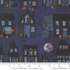 Moda Fabric - Coven Witch Village Landscape and Nature Haunted Houses Midnight