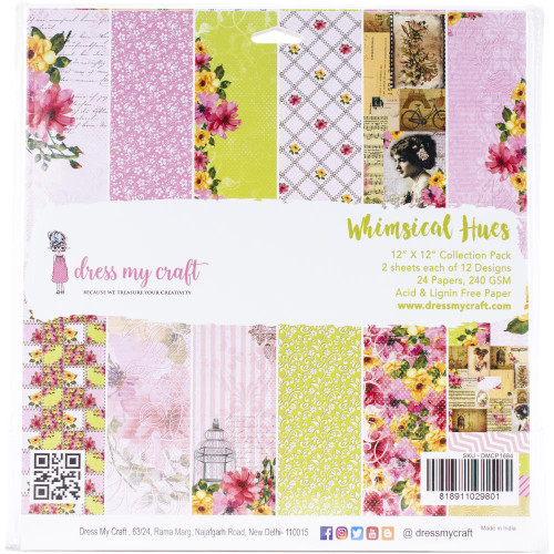 Dress My Craft Single Sided Paper Pad 12 x 12 Whimsical Hues The