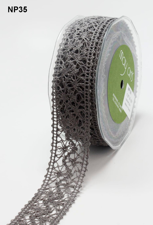 Crochet Thread Ribbon May Arts Crocheted Thread Ribbon 1-1/2 - Pewter - The Rubber Buggy