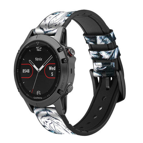 CA0032 White Tiger Smart Watch Armband aus Silikon und Leder für Garmin Smartwatch