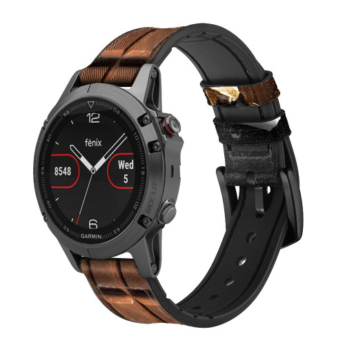 CA0033 Chocolate Tasty Smart Watch Armband aus Silikon und Leder für Garmin Smartwatch