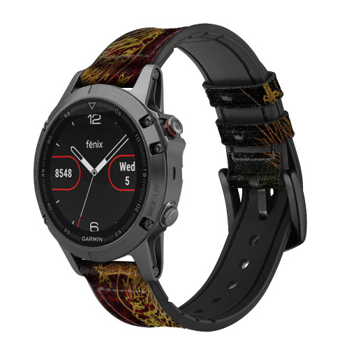 CA0044 Chinese Dragon Smart Watch Armband aus Silikon und Leder für Garmin Smartwatch