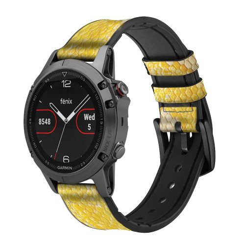 CA0416 Yellow Snake Skin Graphic Printed Smart Watch Armband aus Silikon und Leder für Garmin Smartwatch