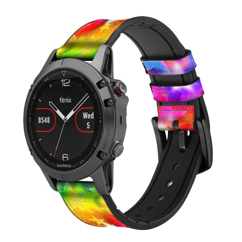 CA0652 Colourful Disco Star Smart Watch Armband aus Silikon und Leder für Garmin Smartwatch