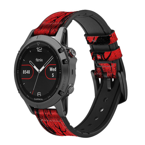 CA0659 Crow Black Blood Tree Smart Watch Armband aus Silikon und Leder für Garmin Smartwatch