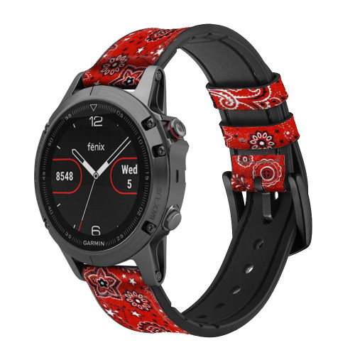 CA0668 Red Classic Bandana Smart Watch Armband aus Silikon und Leder für Garmin Smartwatch