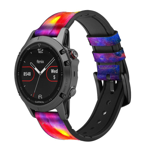 CA0679 Nebula Sky Smart Watch Armband aus Silikon und Leder für Garmin Smartwatch