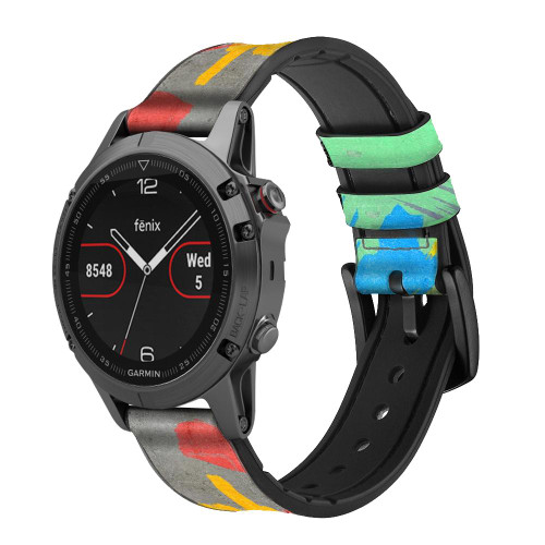 CA0724 Brush Stroke Smart Watch Armband aus Silikon und Leder für Garmin Smartwatch