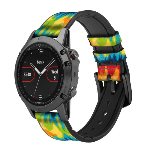 CA0755 Tie Dye Smart Watch Armband aus Silikon und Leder für Garmin Smartwatch