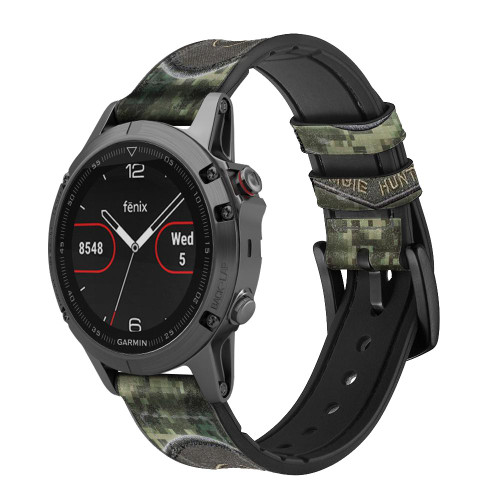 CA0763 Biohazard Zombie Hunter Graphic Smart Watch Armband aus Silikon und Leder für Garmin Smartwatch