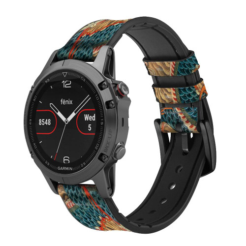 CA0824 Dragon Cloud Painting Smart Watch Armband aus Silikon und Leder für Garmin Smartwatch