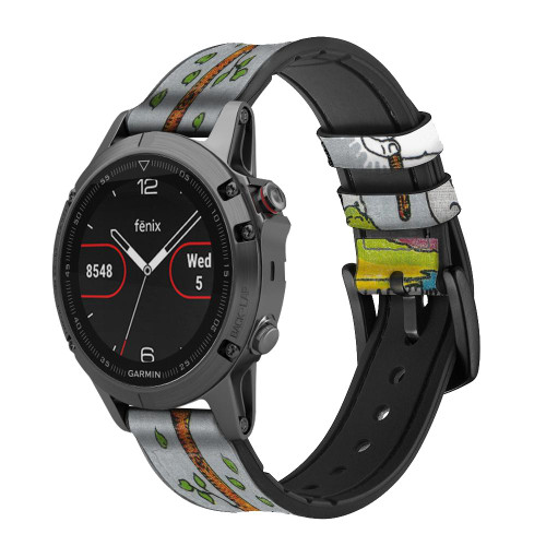 CA0843 Tarot Card Ace of Wands Smart Watch Armband aus Silikon und Leder für Garmin Smartwatch