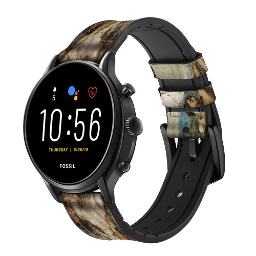 CA0018 Michelangelo Creation of Adam Smart Watch Armband aus Silikon und Leder für Fossil Smartwatch