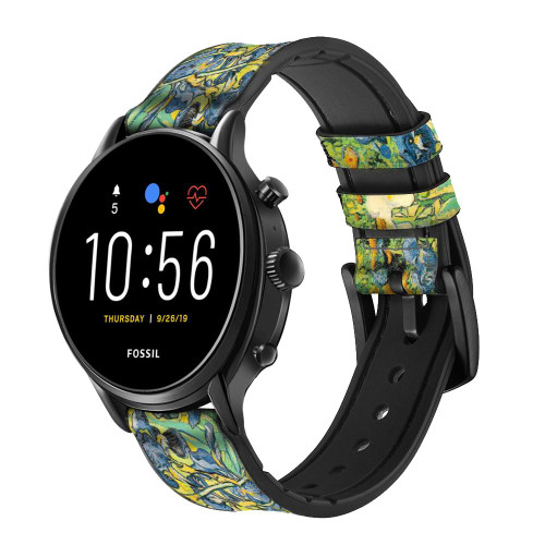 CA0019 Van Gogh Irises Smart Watch Armband aus Silikon und Leder für Fossil Smartwatch