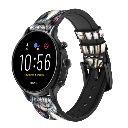 CA0023 Skull Pentagram Smart Watch Armband aus Silikon und Leder für Fossil Smartwatch