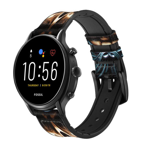 CA0025 Skull Grim Reaper Smart Watch Armband aus Silikon und Leder für Fossil Smartwatch