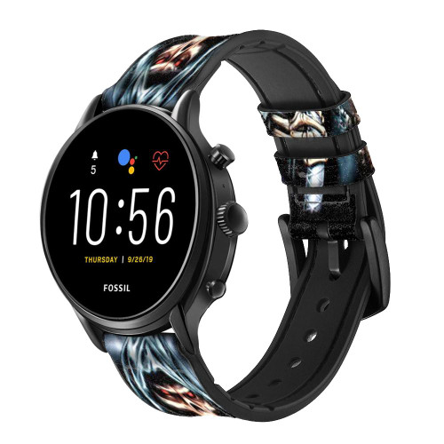 CA0035 Grim Reaper Smart Watch Armband aus Silikon und Leder für Fossil Smartwatch