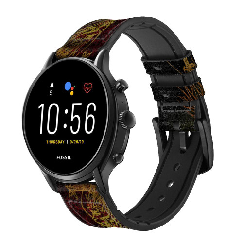 CA0044 Chinese Dragon Smart Watch Armband aus Silikon und Leder für Fossil Smartwatch