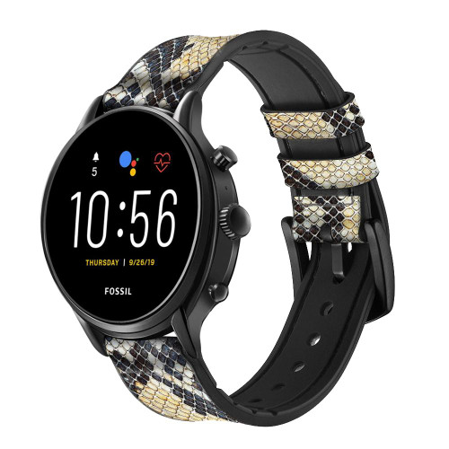 CA0412 Snake Skin Texture Graphic Printed Smart Watch Armband aus Silikon und Leder für Fossil Smartwatch