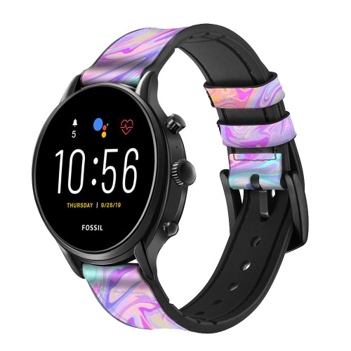 CA0742 Digital Art Colorful Liquid Smart Watch Armband aus Silikon und Leder für Fossil Smartwatch