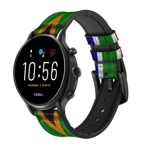 CA0760 South Africa Flag Smart Watch Armband aus Silikon und Leder für Fossil Smartwatch