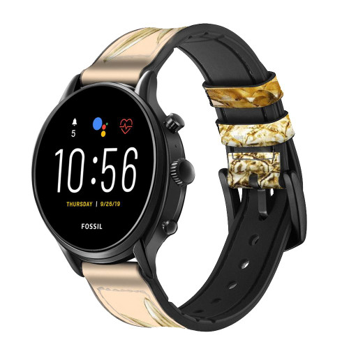CA0784 Gold Pineapple Smart Watch Armband aus Silikon und Leder für Fossil Smartwatch