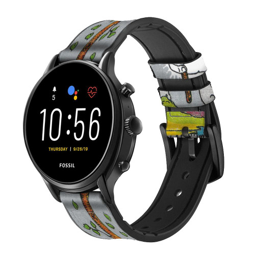 CA0843 Tarot Card Ace of Wands Smart Watch Armband aus Silikon und Leder für Fossil Smartwatch