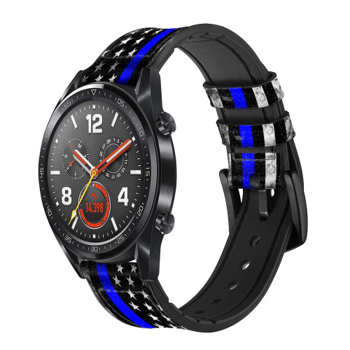 CA0632 Thin Blue Line USA Smart Watch Armband aus Silikon und Leder für Wristwatch Smartwatch