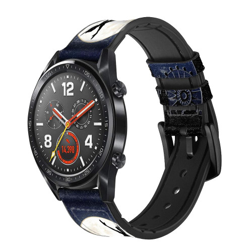 CA0633 Peter Pan Fly Full Moon Night Smart Watch Armband aus Silikon und Leder für Wristwatch Smartwatch
