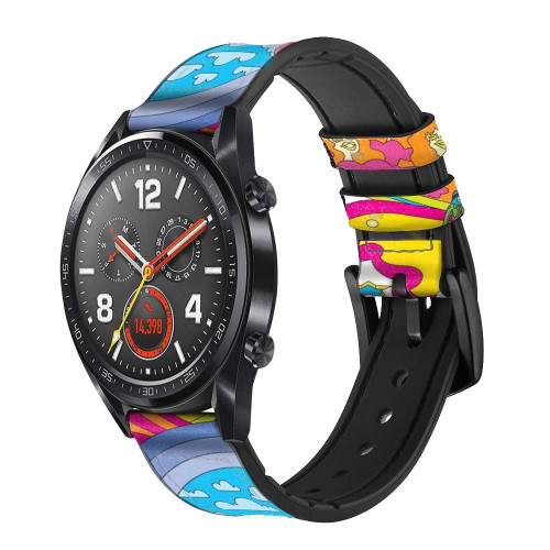 CA0710 Hippie Art Smart Watch Armband aus Silikon und Leder für Wristwatch Smartwatch