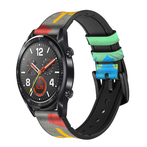 CA0724 Brush Stroke Smart Watch Armband aus Silikon und Leder für Wristwatch Smartwatch