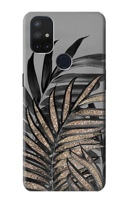 W3692 Gray Black Palm Leaves Hülle Schutzhülle Taschen und Leder Flip für OnePlus Nord N10 5G