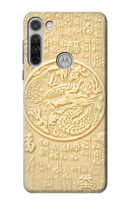 W3288 White Jade Dragon Graphic Painted Hülle Schutzhülle Taschen und Leder Flip für Motorola Moto G8