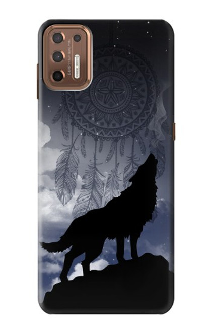 W3011 Dream Catcher Wolf Howling Hülle Schutzhülle Taschen und Leder Flip für Motorola Moto G9 Plus