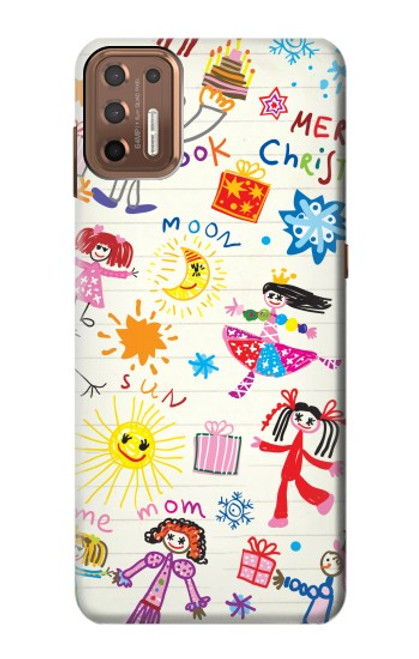 W3280 Kids Drawing Hülle Schutzhülle Taschen und Leder Flip für Motorola Moto G9 Plus