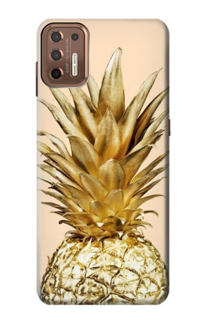 W3490 Gold Pineapple Hülle Schutzhülle Taschen und Leder Flip für Motorola Moto G9 Plus