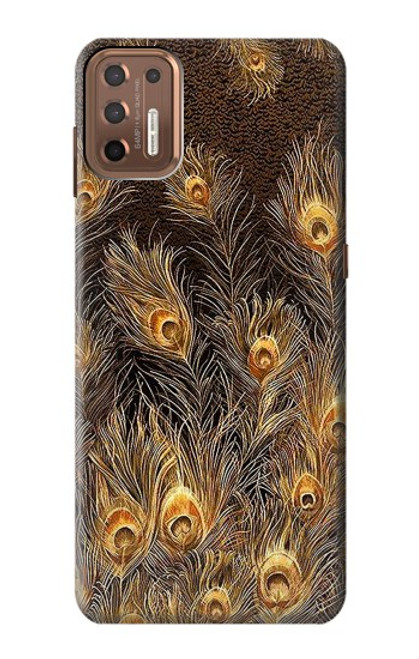 W3691 Gold Peacock Feather Hülle Schutzhülle Taschen und Leder Flip für Motorola Moto G9 Plus