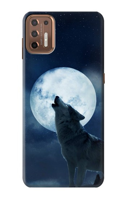 W3693 Grim White Wolf Full Moon Hülle Schutzhülle Taschen und Leder Flip für Motorola Moto G9 Plus