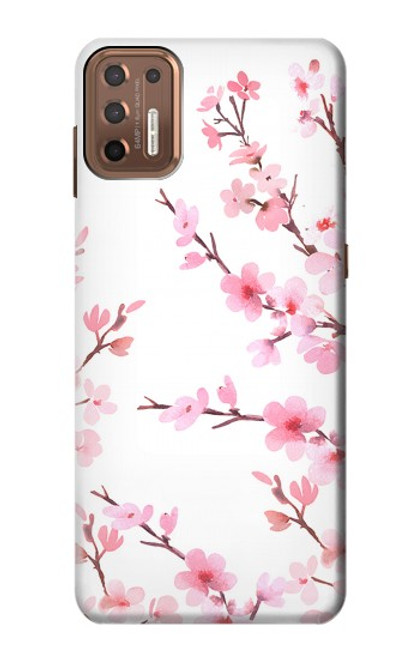 W3707 Pink Cherry Blossom Spring Flower Hülle Schutzhülle Taschen und Leder Flip für Motorola Moto G9 Plus