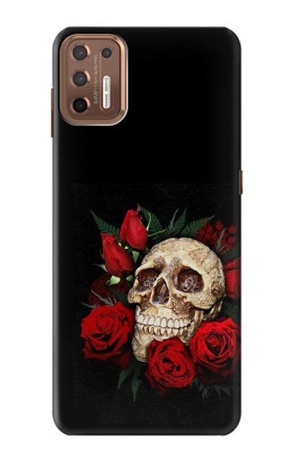 W3753 Dark Gothic Goth Skull Roses Hülle Schutzhülle Taschen und Leder Flip für Motorola Moto G9 Plus