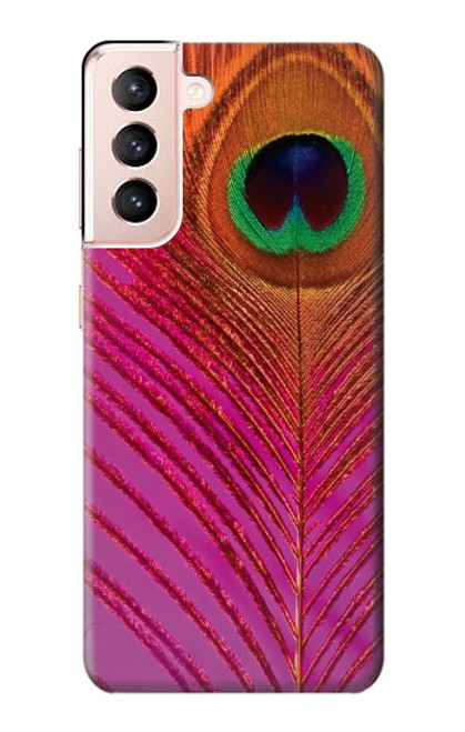 W3201 Pink Peacock Feather Hülle Schutzhülle Taschen und Leder Flip für Samsung Galaxy S21 5G