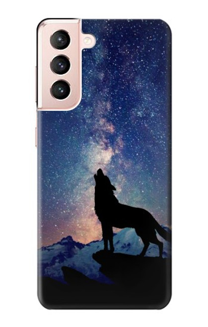 W3555 Wolf Howling Million Star Hülle Schutzhülle Taschen und Leder Flip für Samsung Galaxy S21 5G
