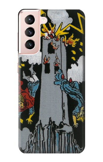 W3745 Tarot Card The Tower Hülle Schutzhülle Taschen und Leder Flip für Samsung Galaxy S21 5G