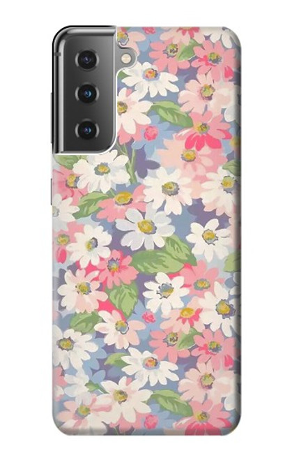 W3688 Floral Flower Art Pattern Hülle Schutzhülle Taschen und Leder Flip für Samsung Galaxy S21 Plus 5G, Galaxy S21+ 5G