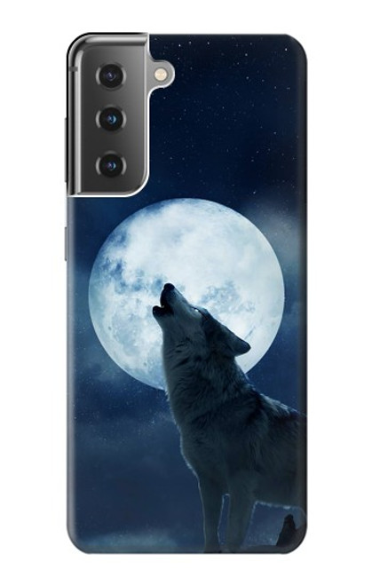 W3693 Grim White Wolf Full Moon Hülle Schutzhülle Taschen und Leder Flip für Samsung Galaxy S21 Plus 5G, Galaxy S21+ 5G