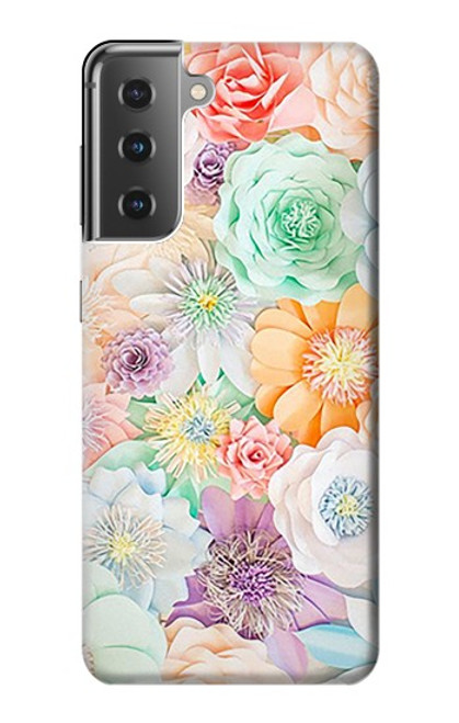 W3705 Pastel Floral Flower Hülle Schutzhülle Taschen und Leder Flip für Samsung Galaxy S21 Plus 5G, Galaxy S21+ 5G